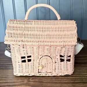 Olli Ella Kids Rattan Pink House Handbag